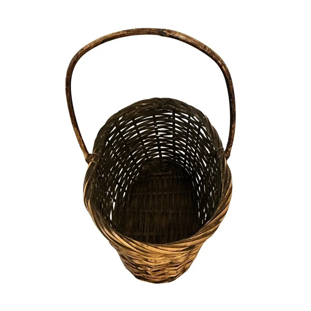 Vintage Wicker Gathering Basket Black Interior Farmhouse Rustic 15x8.75 x 15